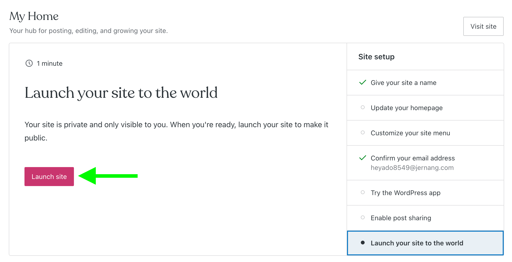 Launch your site with a big button