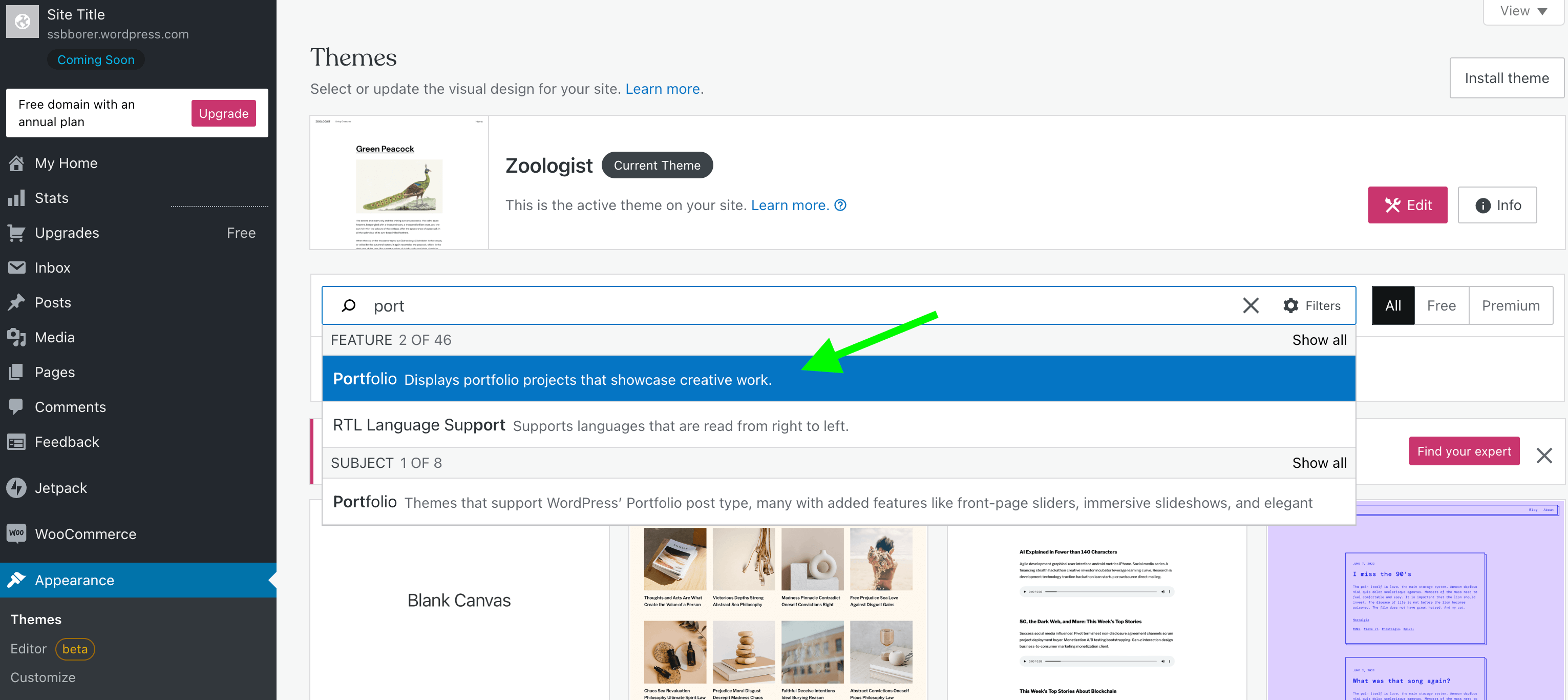 Use the searchbar to filter themes