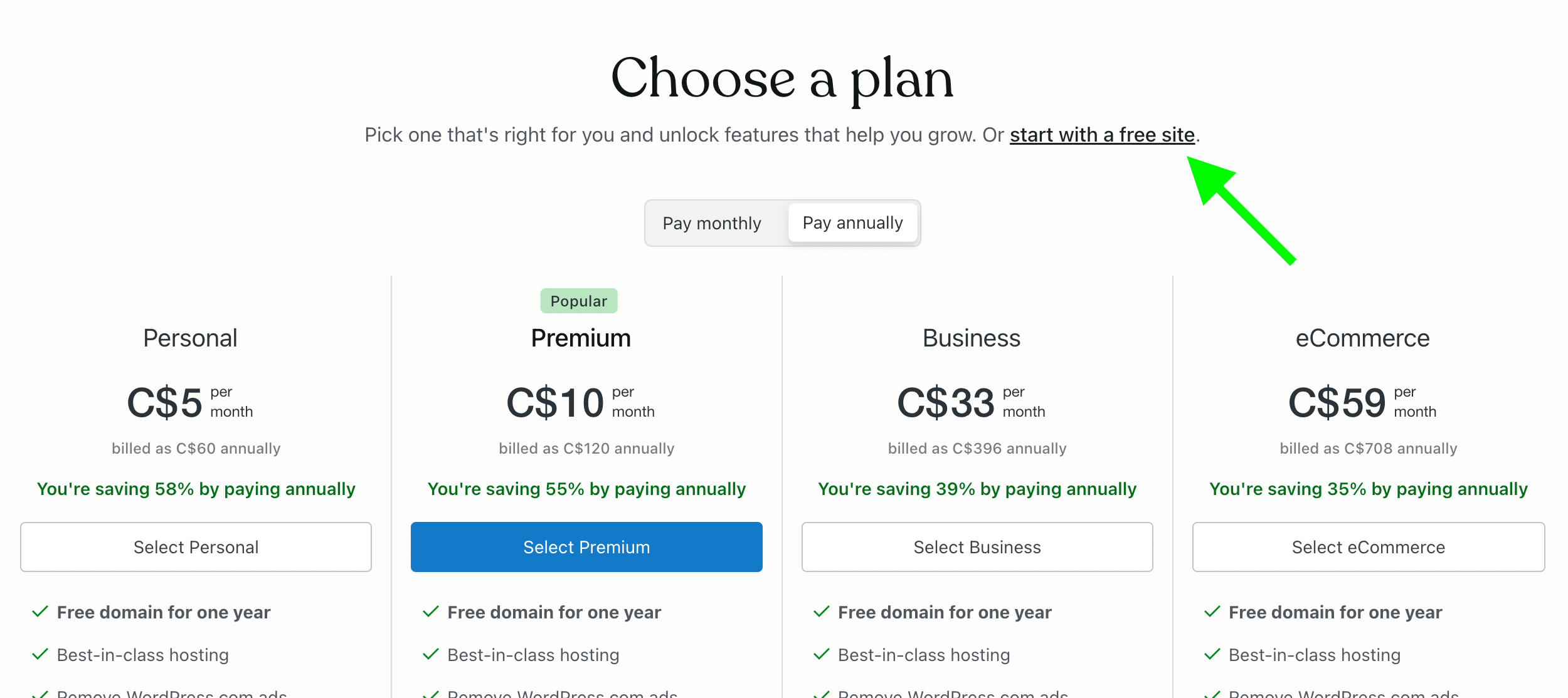 Start with a free site
