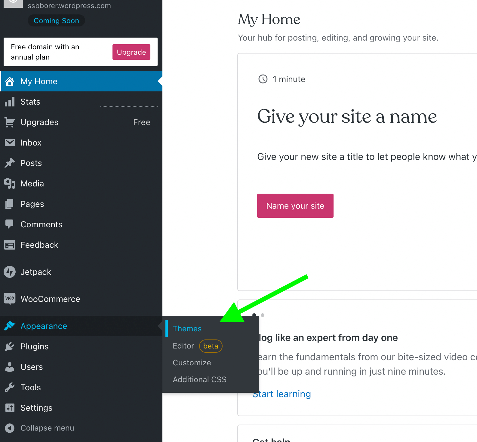 Appearance / Themes in the dashboard menu
